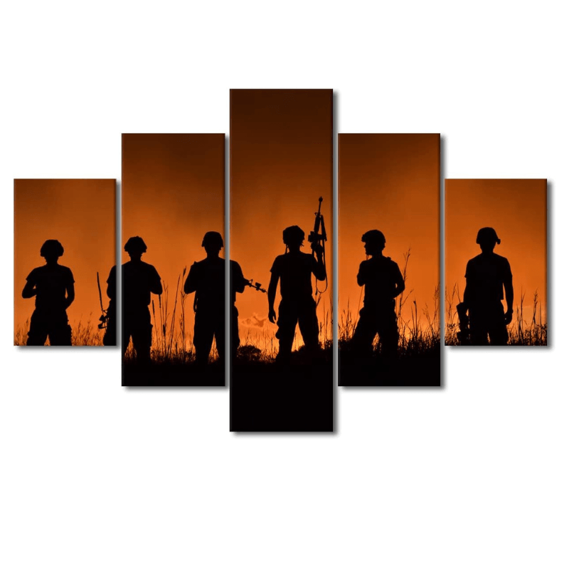 5 Piece Wall Art Set Featuring Military Theme Canvas Decor-Original Frame