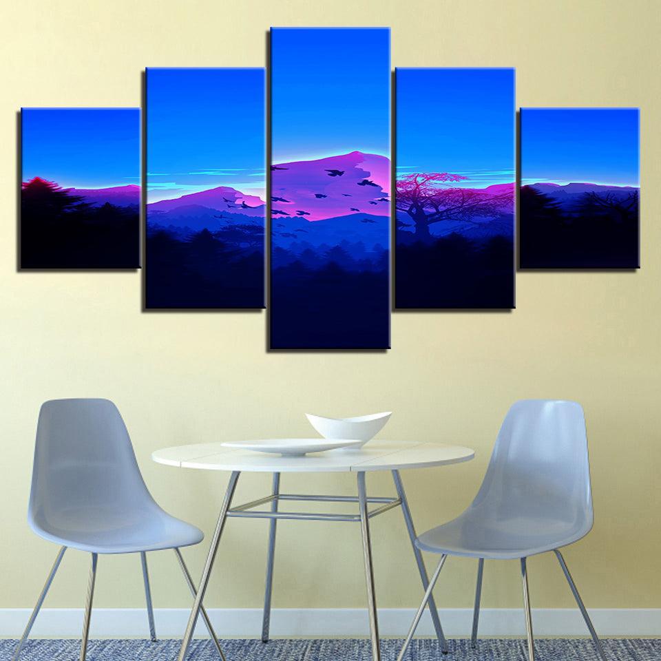 The Purple Mountains 5 Piece HD Multi Panel Canvas Wall Art Frame-Original Frame