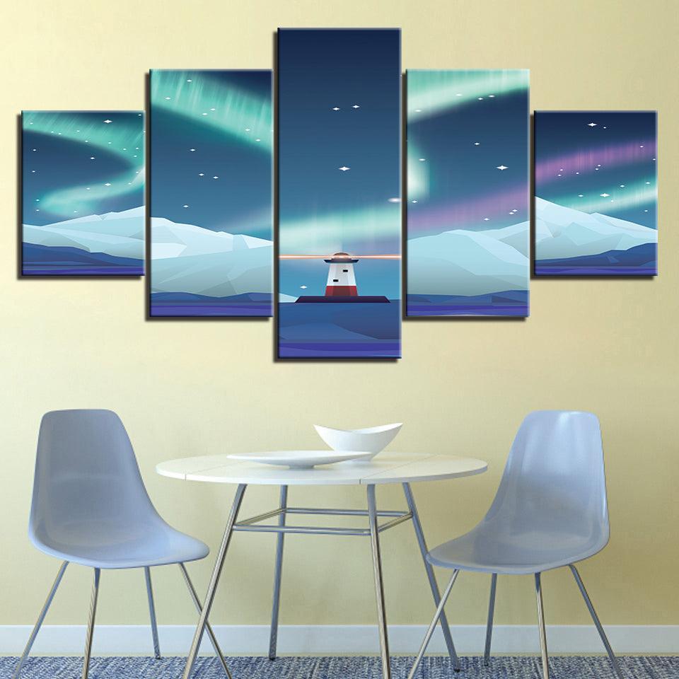 A Peaceful Lighthouse Collection 5 Piece HD Multi Panel Canvas Wall Art Frame-Original Frame