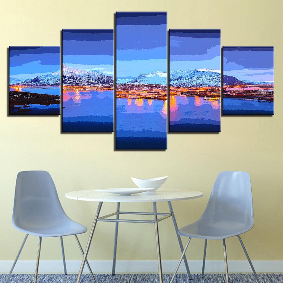 Morning In Antartica Collection 5 Piece HD Multi Panel Canvas Wall Art Frame-Original Frame