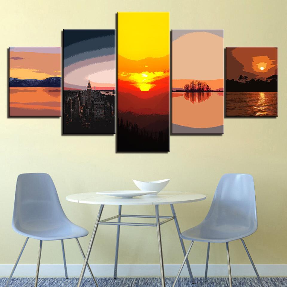 Different Sunsets Collection 5 Piece HD Multi Panel Canvas Wall Art Frame-Original Frame