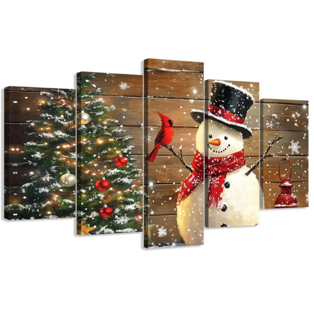 5 Piece Christmas Wall Art Large Snowman Pictures Canvas Prints