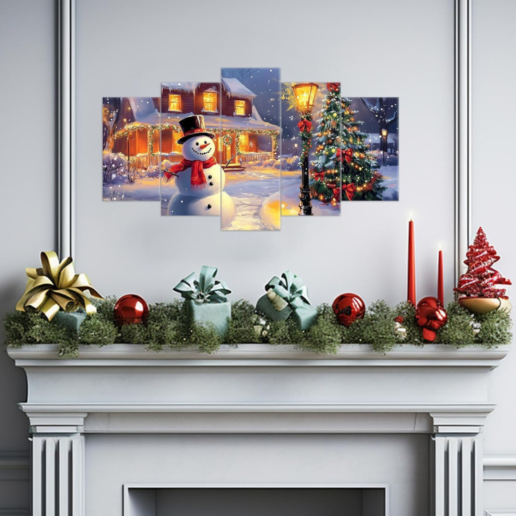5 Piece Christmas Wall Art Large Snowman Pictures Canvas Prints