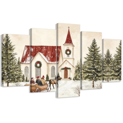Christmas Wall Art 5 Pieces Large Christmas Church Pictures Wall
