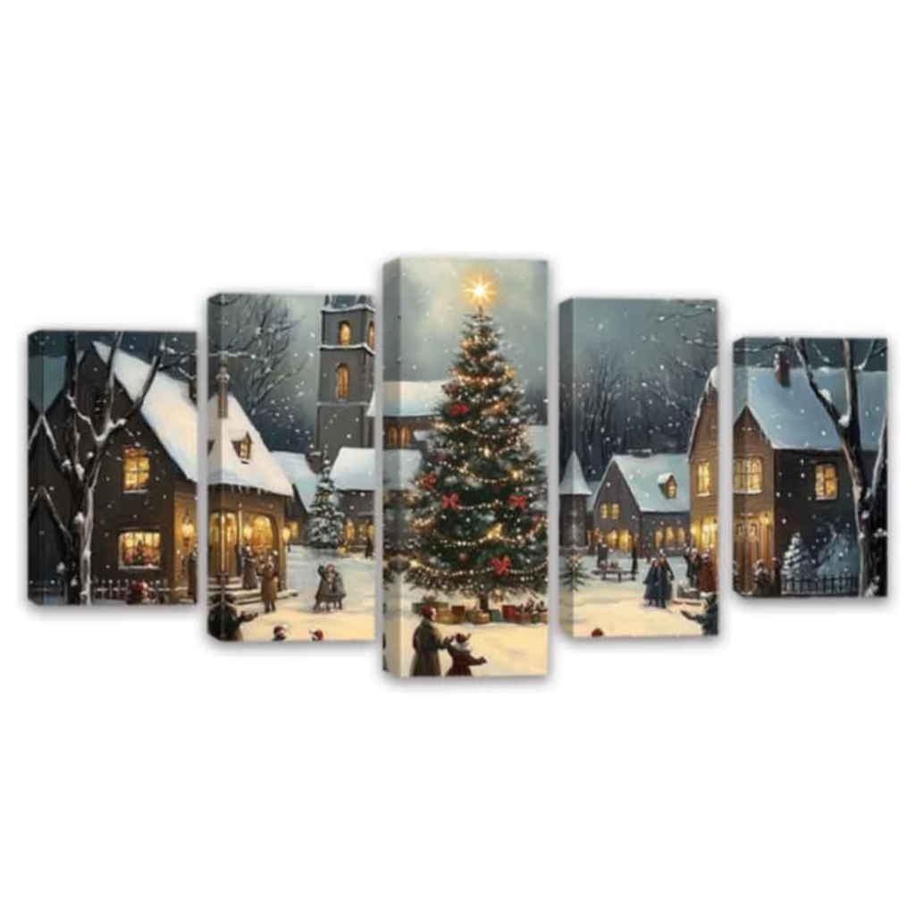 5 Pieces Christmas Wall Art Country Church Canvas Painting Art