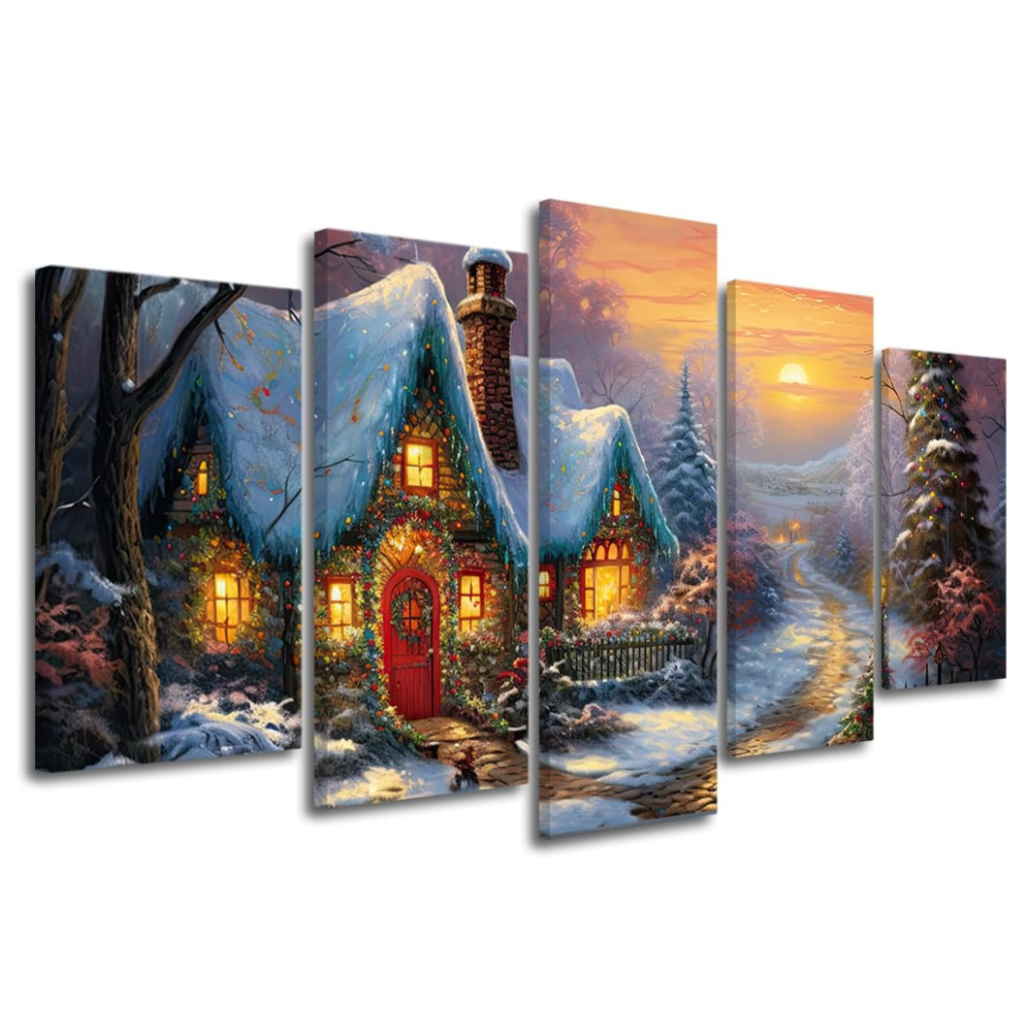Christmas Pictures for Wall 5 Pieces Winter Snowy Canvas Wall Art