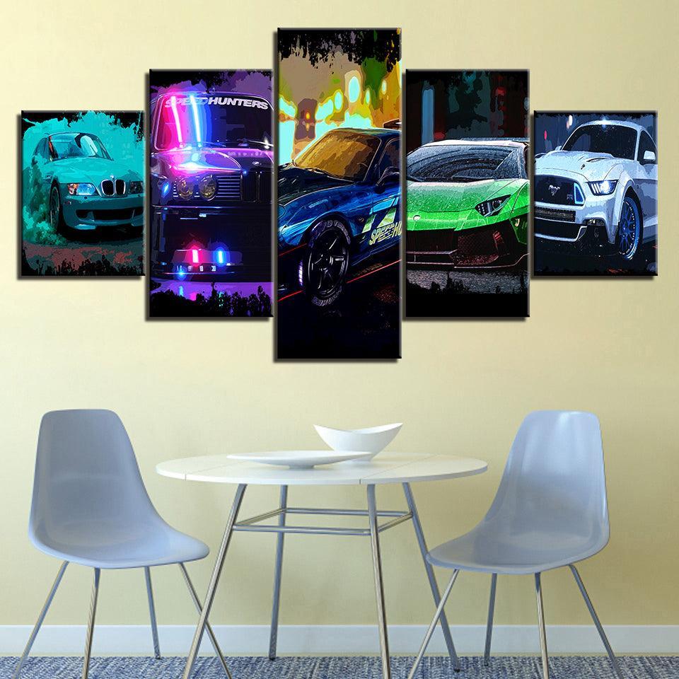 The Elite Racing Cars 5 Piece HD Multi Panel Canvas Wall Art Frame-Original Frame