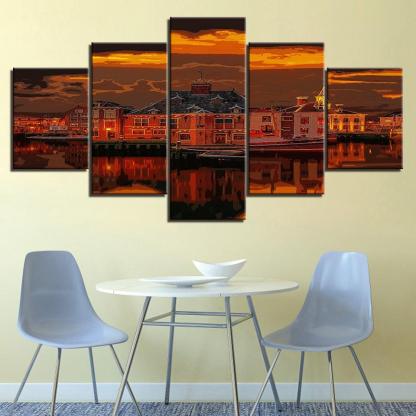 The Sunset At Home 5 Piece HD Multi Panel Canvas Wall Art Frame-Original Frame