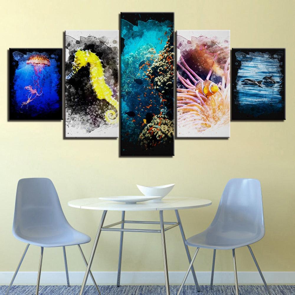 Happiness 5 Piece HD Multi Panel Canvas Wall Art Frame-Original Frame