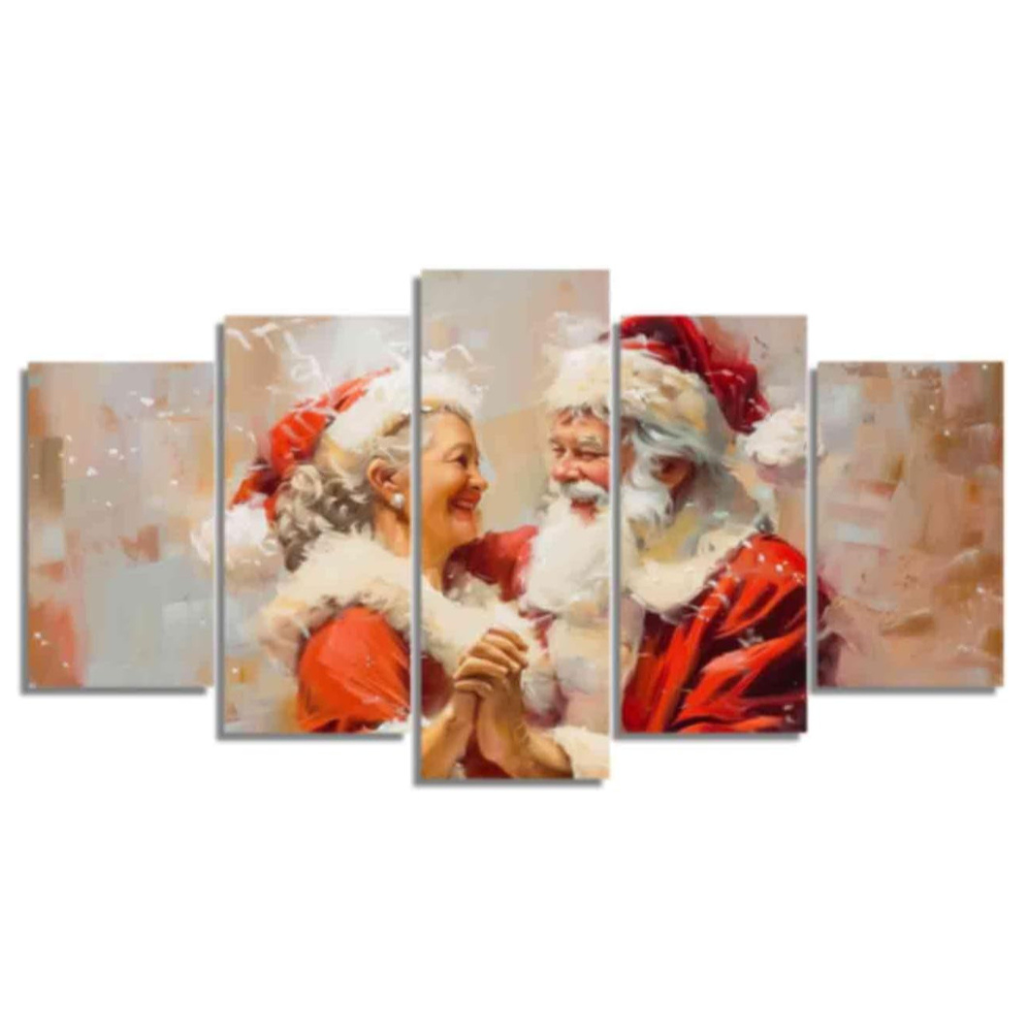 Christmas Wall Art 5 Pieces Mr. And Mrs. Santa Claus Canvas Print
