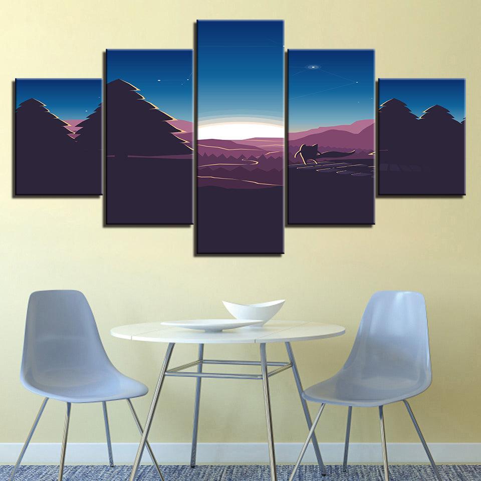 A Minimalist Purple Sunrise At Home 5 Piece HD Multi Panel Canvas Wall Art Frame-Original Frame
