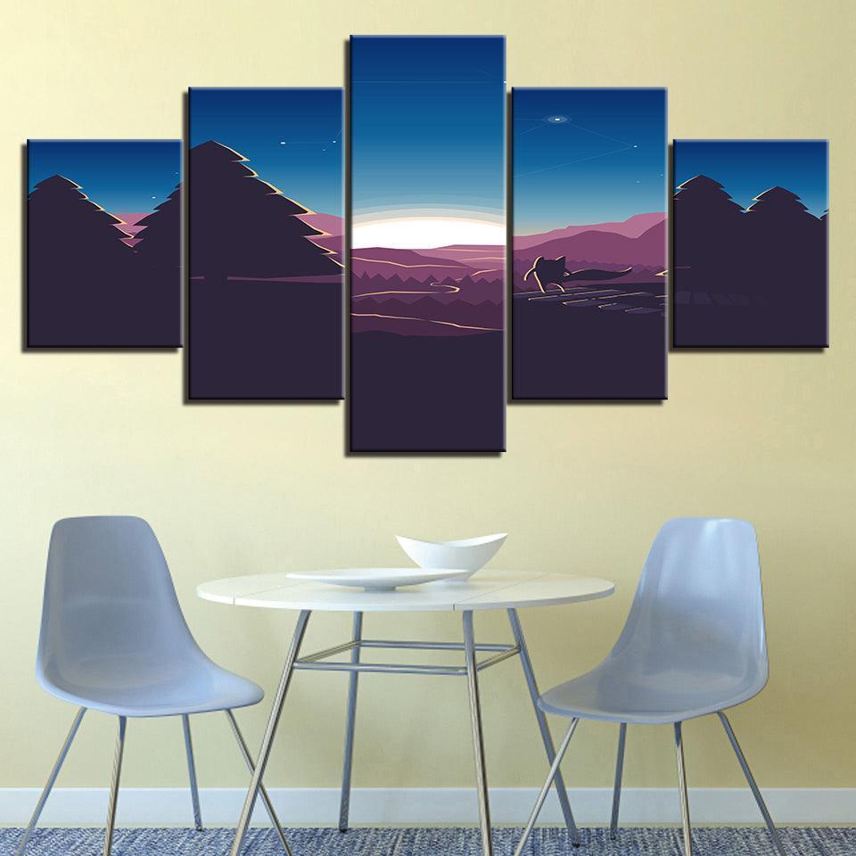 A Minimalist Purple Sunrise At Home 5 Piece HD Multi Panel Canvas Wall Art Frame-Original Frame