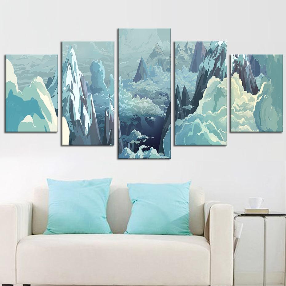 Icy Mountains 5 Piece HD Multi Panel Canvas Wall Art Frame-Original Frame