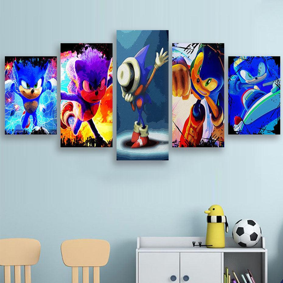 Sonic Hedgehog 5 Piece HD Multi Panel Canvas Wall Art Frame-Original Frame