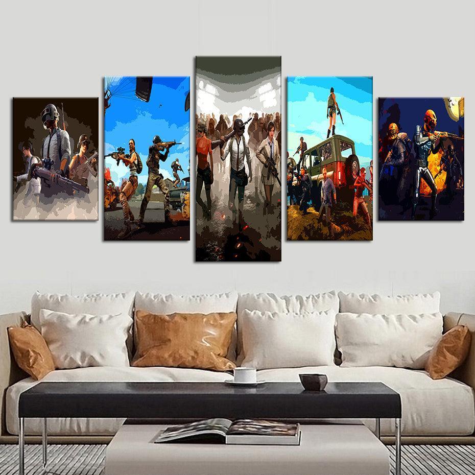 PUBG Game 5 Piece HD Multi Panel Canvas Wall Art-Original Frame