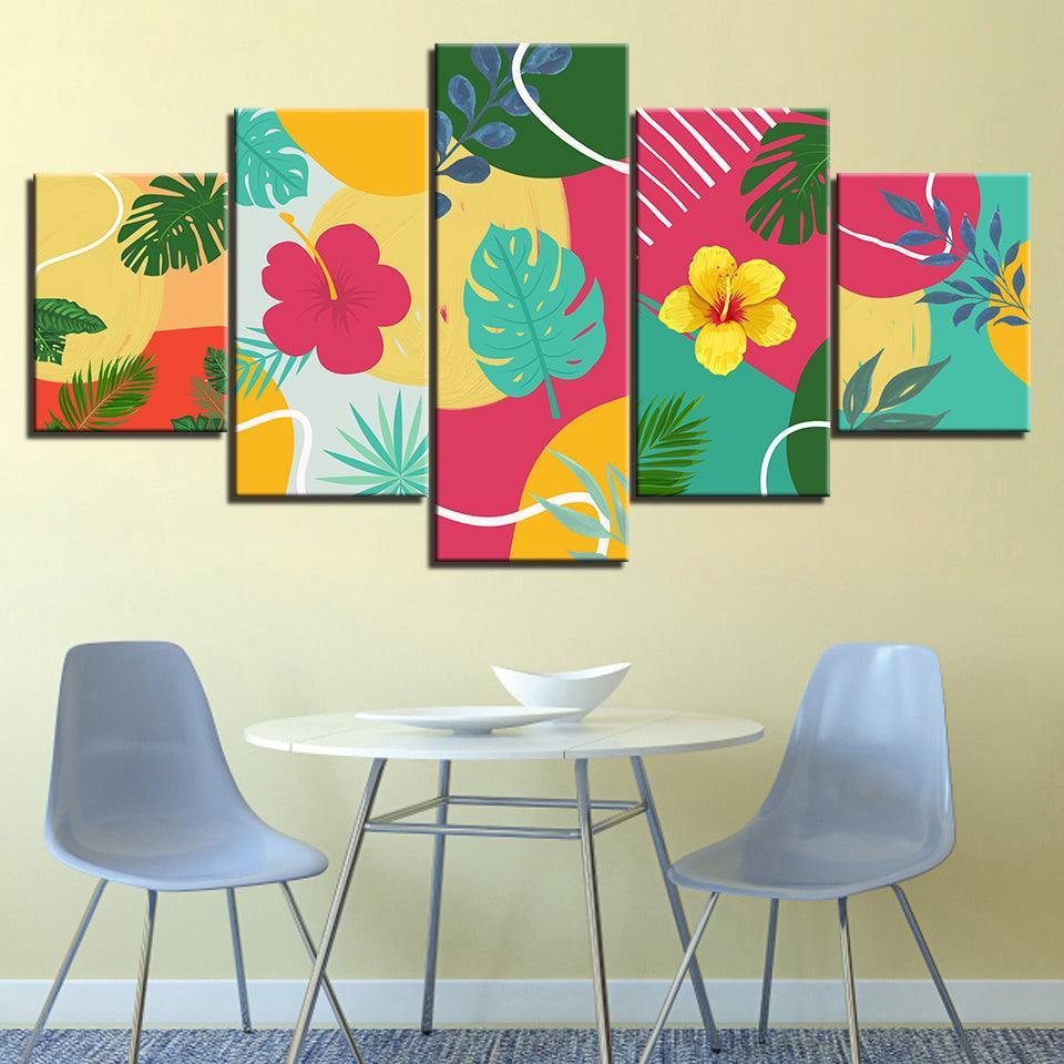 Tropical Leaves Of Summer 5 Piece HD Multi Panel Canvas Wall Art Frame-Original Frame