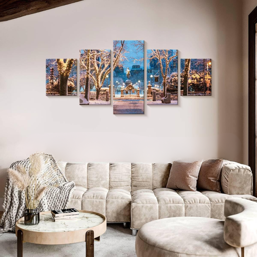 5 PieceOf  Boston White Christmas Horizontal Canvas Wall Art