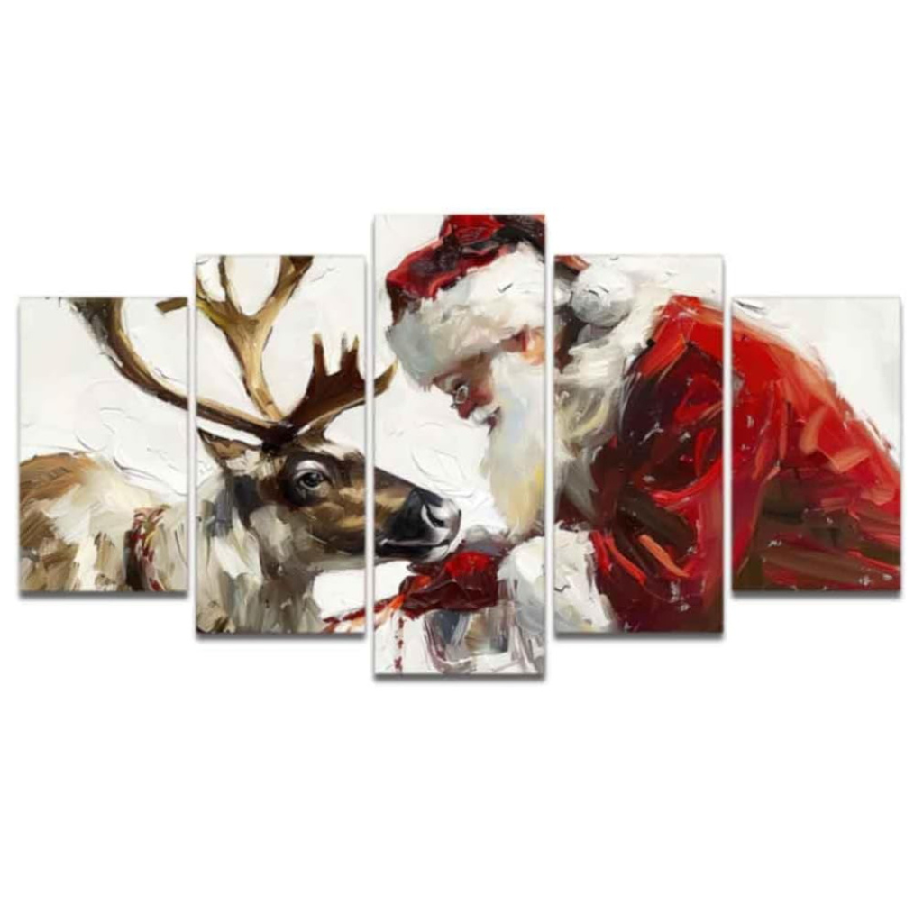 5 Pieces Christmas Canvas Wall Art Santa Claus and Reindeer Wall Pictures