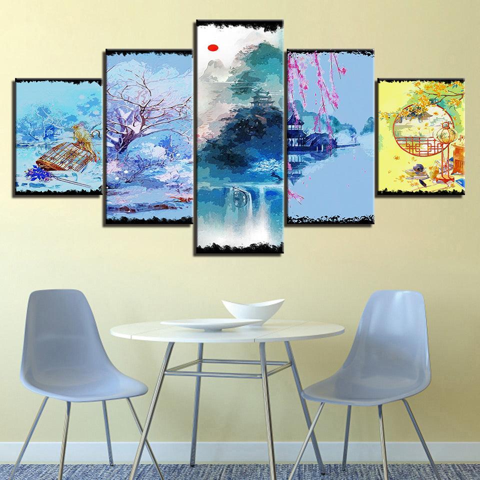 The Abstract Japanese Collection 5 Piece HD Multi Panel Canvas Wall Art Frame-Original Frame