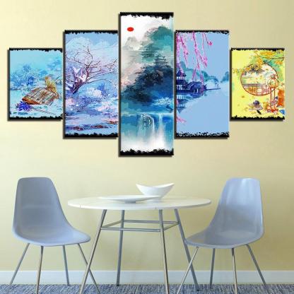 The Abstract Japanese Collection 5 Piece HD Multi Panel Canvas Wall Art Frame-Original Frame
