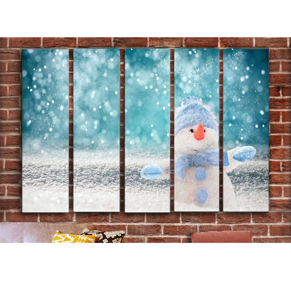 5 Piece Snowy Christmas Wall Art Snowman Canvas Picture Set