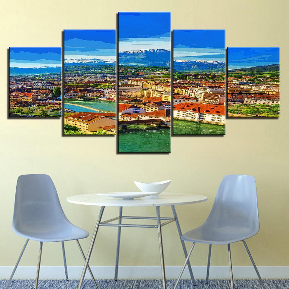 Our Warm Town Collection 5 Piece HD Multi Panel Canvas Wall Art Frame-Original Frame