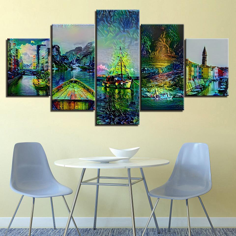 Abstract Italy Collection 5 Piece HD Multi Panel Canvas Wall Art Frame-Original Frame