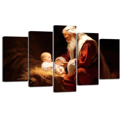 5 Pieces Nativity Wall Art Santa Claus with Baby Jesus Pictures