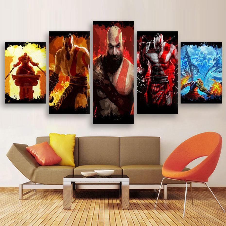God Of Wars 5 Piece HD Multi Panel Canvas Wall Art Frame-Original Frame