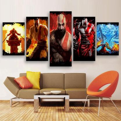 God Of Wars 5 Piece HD Multi Panel Canvas Wall Art Frame-Original Frame