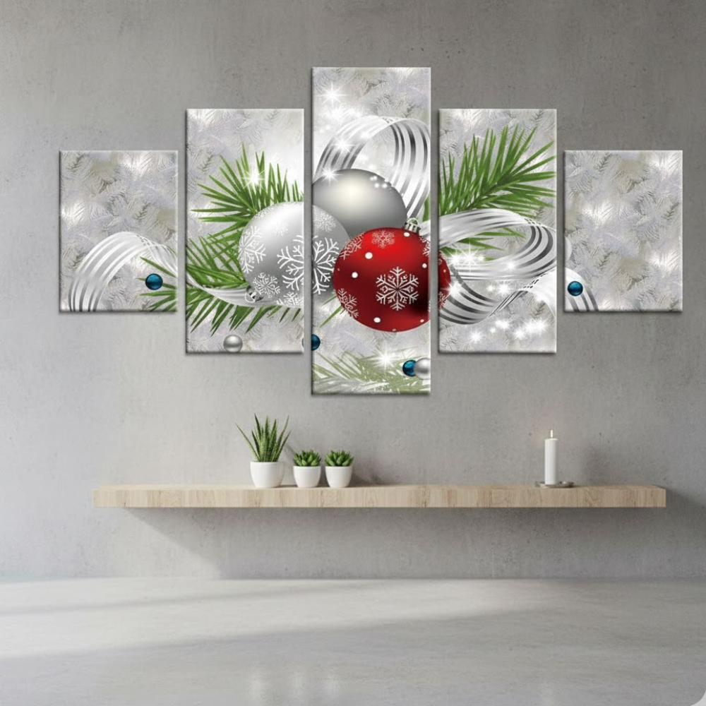 5 Piece Of Christmas Holiday Cheer Large Canvas Wall Art Framed