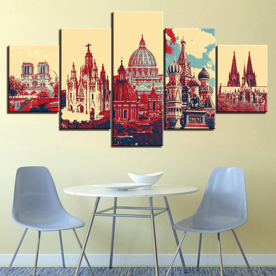 Blue And Red Landscapes Collection 5 Piece HD Multi Panel Canvas Wall Art Frame-Original Frame
