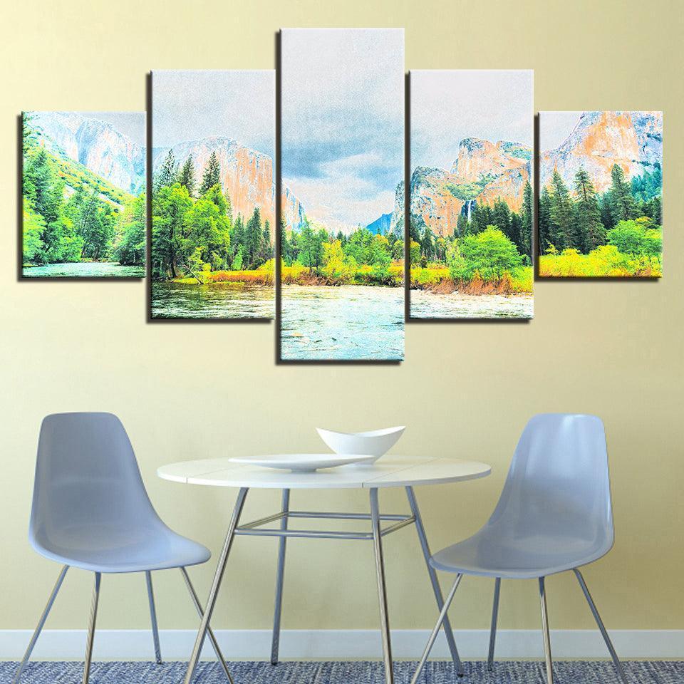 The Mountain Sunshine Collection 5 Piece HD Multi Panel Canvas Wall Art Frame-Original Frame