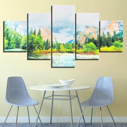 The Mountain Sunshine Collection 5 Piece HD Multi Panel Canvas Wall Art Frame-Original Frame