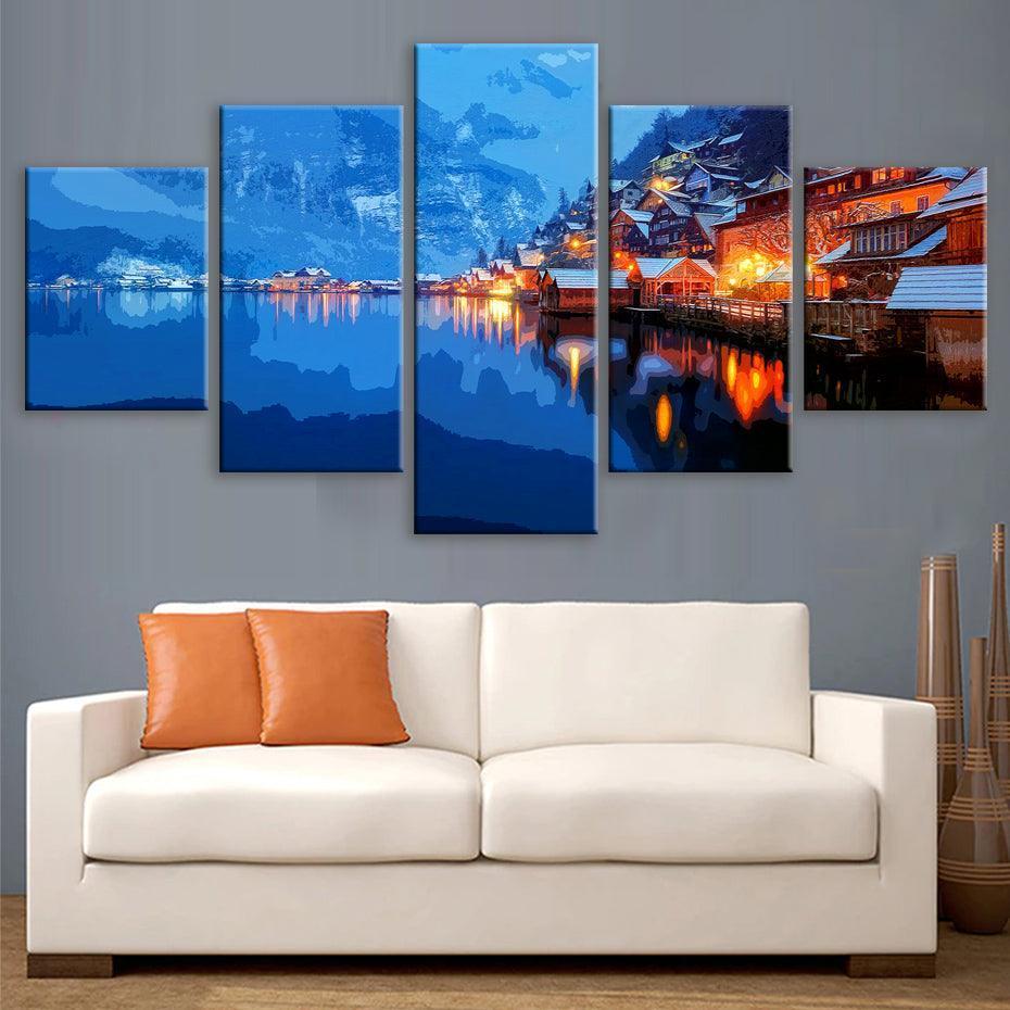 Austrian Lake 5 Piece HD Multi Panel Canvas Wall Art Frame-Original Frame
