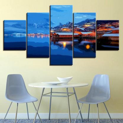 The Cold Loving Sunrise Collection 5 Piece HD Multi Panel Canvas Wall Art Frame-Original Frame