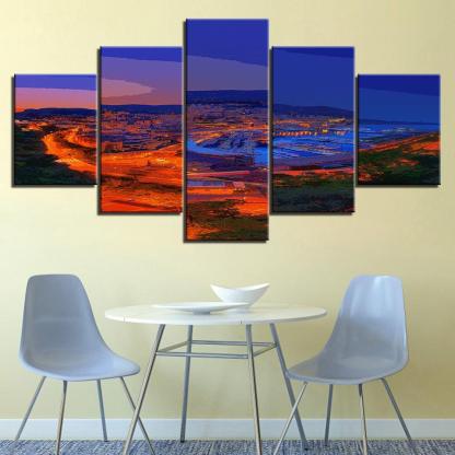The Blue And Orange Evening Collection 5 Piece HD Multi Panel Canvas Wall Art Frame-Original Frame