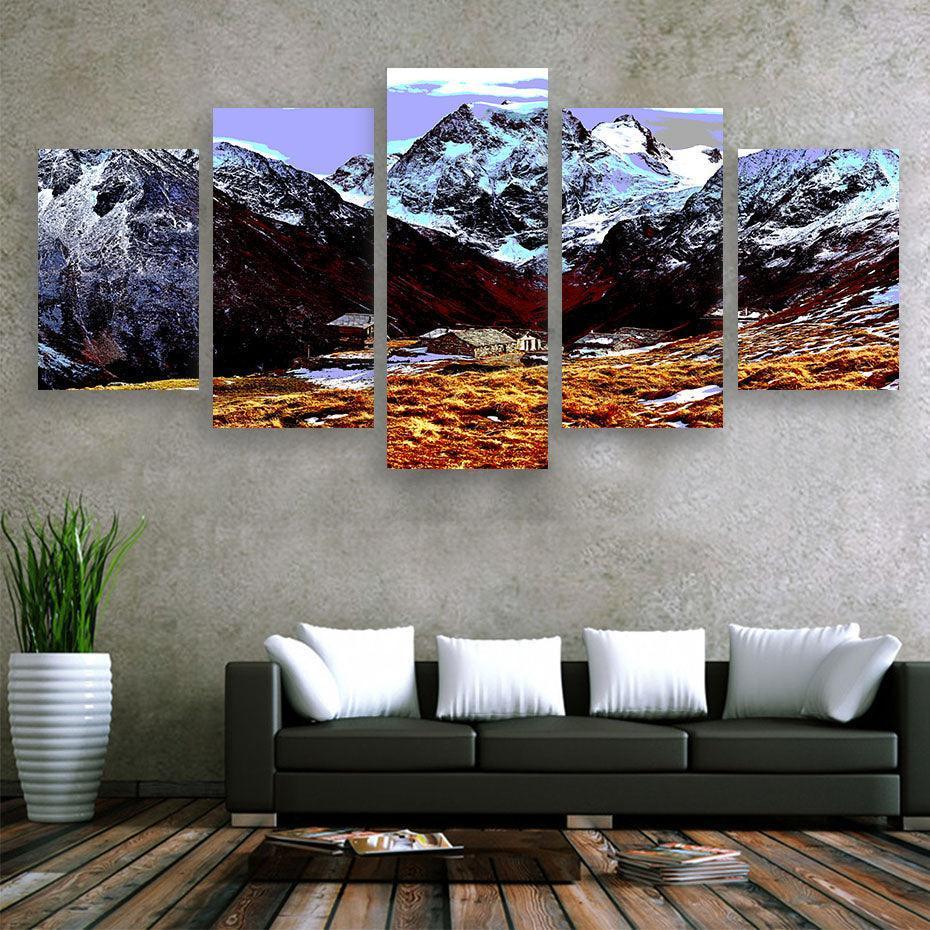 Swiss Alps 5 Piece HD Multi Panel Canvas Wall Art Frame-Original Frame