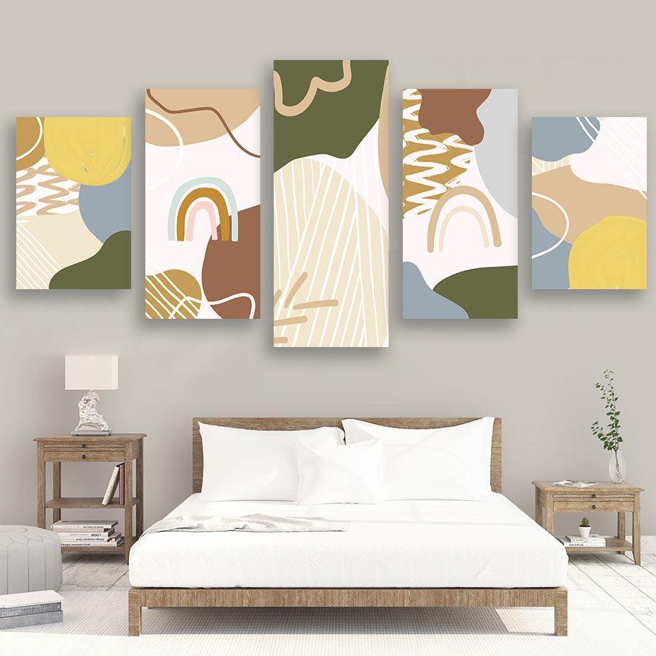 Pastel Abstract Art 5 Piece HD Multi Panel Canvas Wall Art Frame-Original Frame