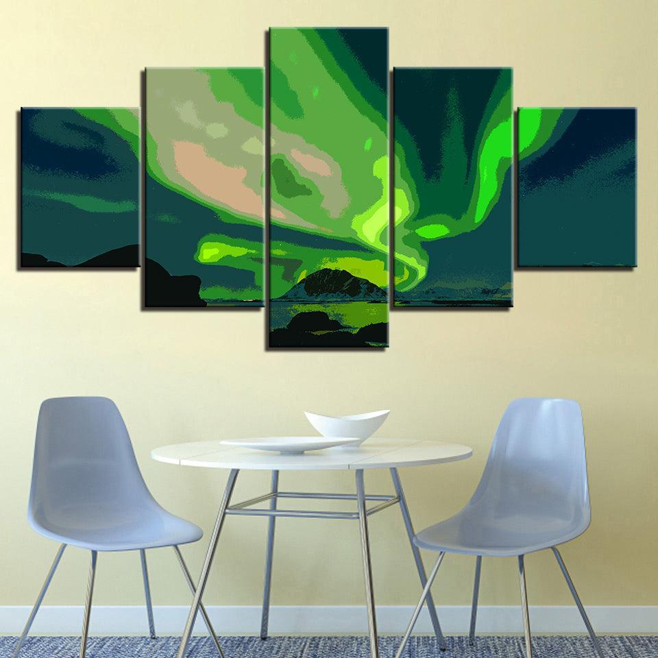 The Abstract Aurora Borealis Collection 5 Piece HD Multi Panel Canvas Wall Art Frame-Original Frame
