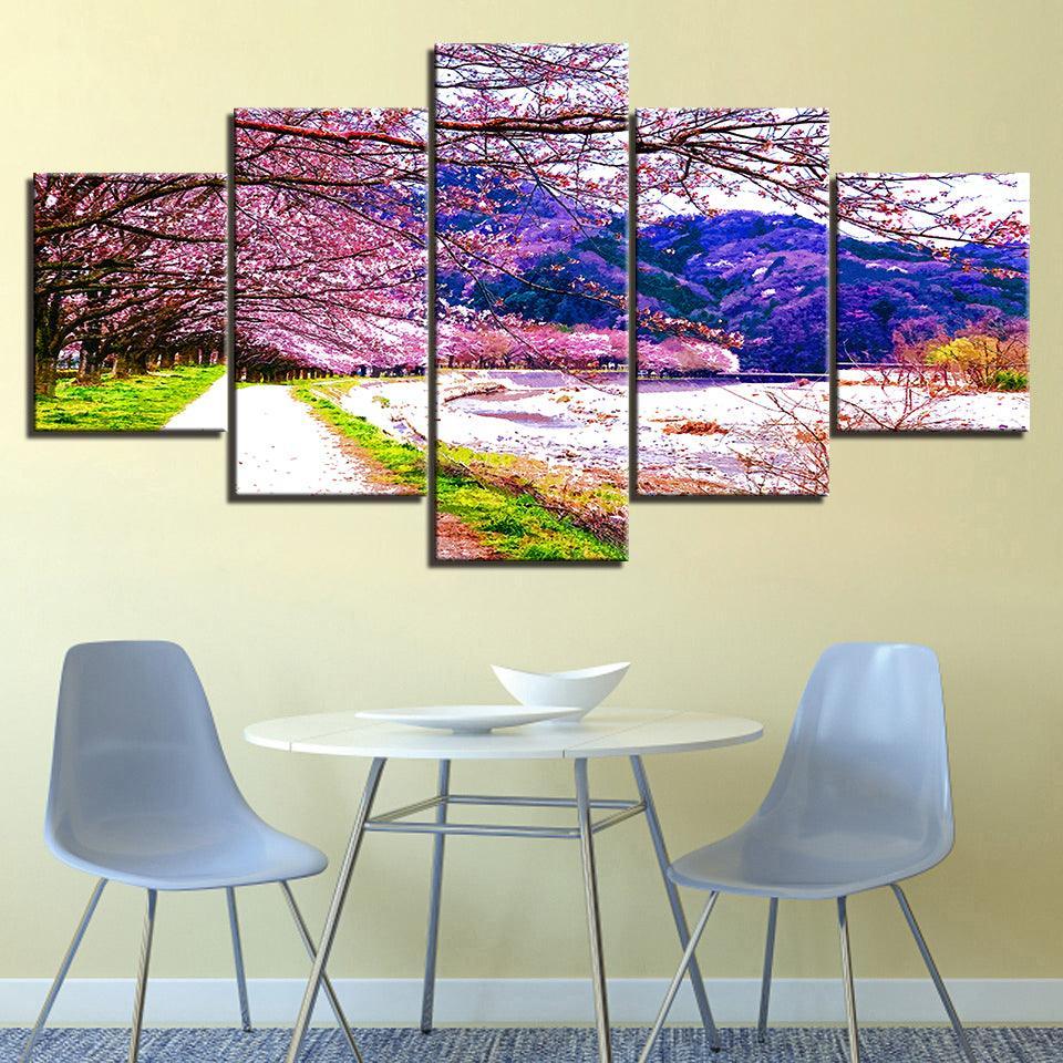 The Cherry Blossom  5 Piece HD Multi Panel Canvas Wall Art Frame-Original Frame