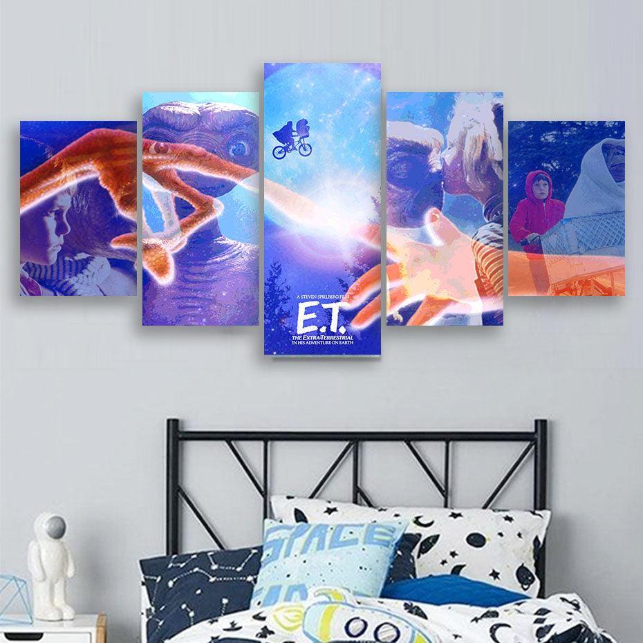 ET The Extra Terrestrial 5 Piece HD Multi Panel Canvas Wall Art Frame-Original Frame