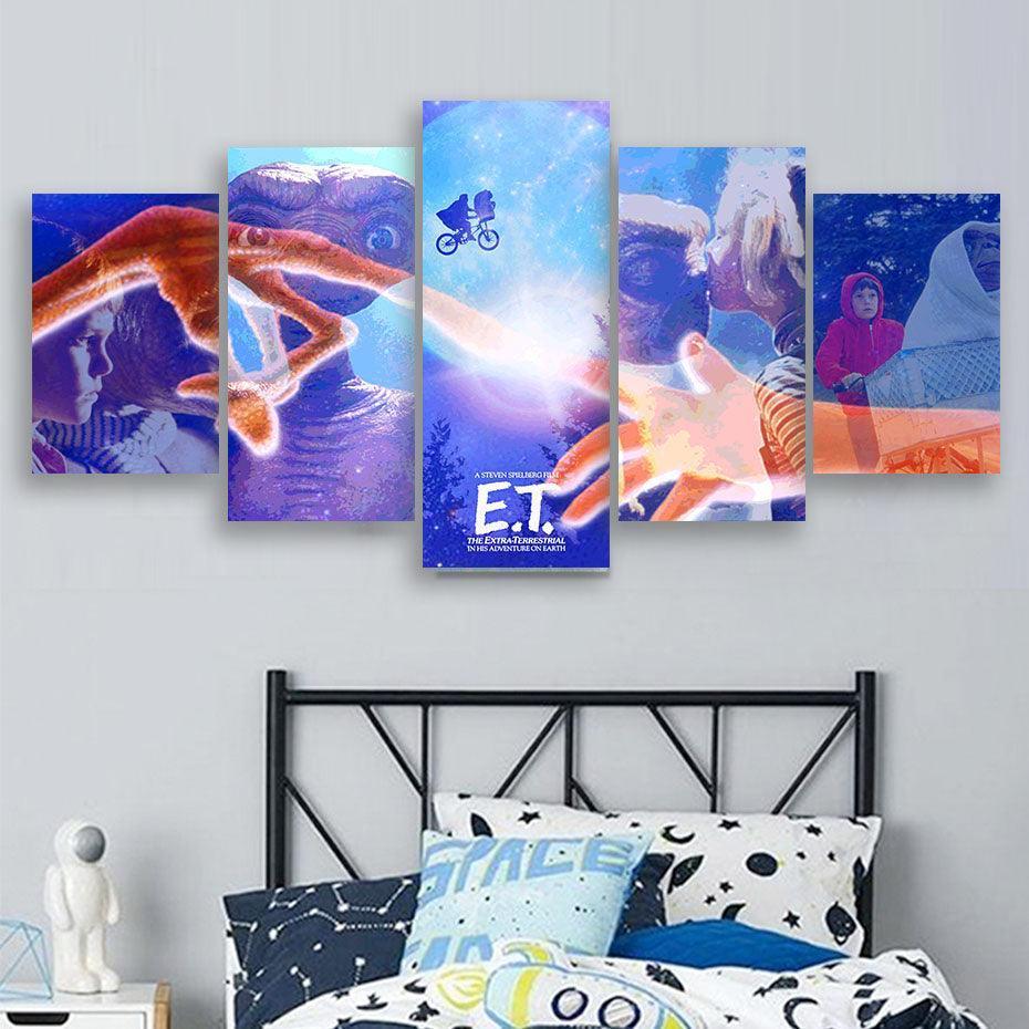 ET The Extra Terrestrial 5 Piece HD Multi Panel Canvas Wall Art Frame-Original Frame