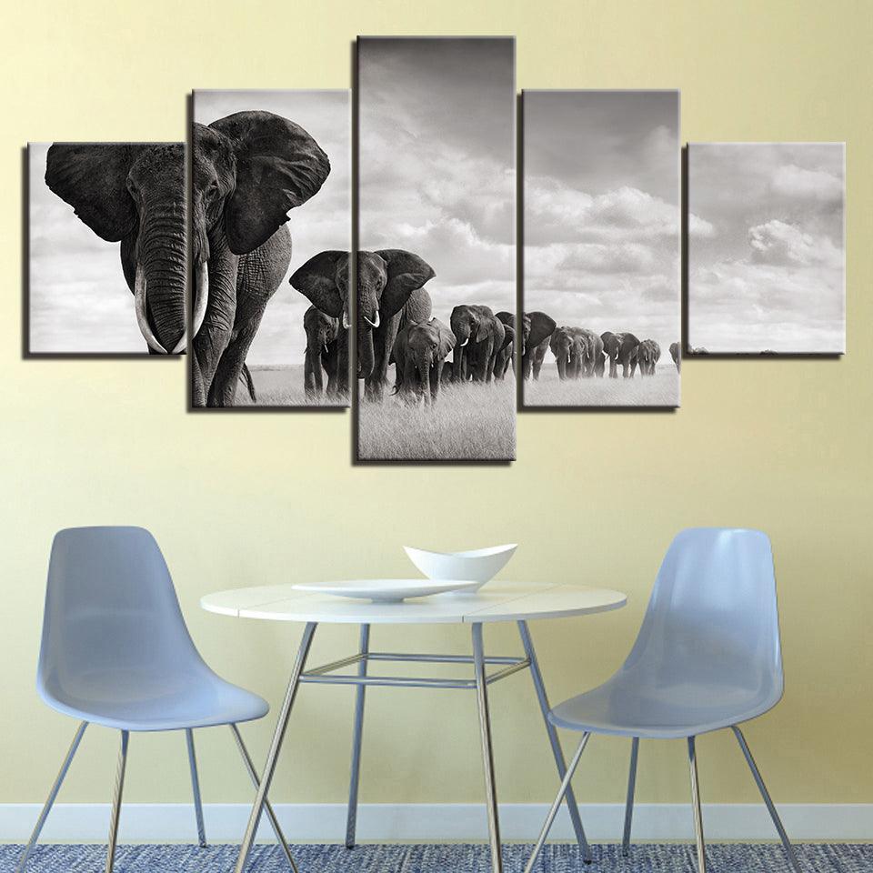 Majestic Pachyderms Multi-Panel Canvas Art-Original Frame