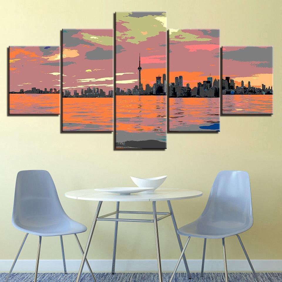 Views From The River Collection 5 Piece HD Multi Panel Canvas Wall Art Frame-Original Frame