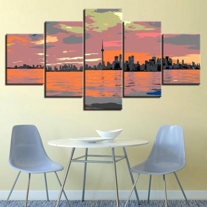 Views From The River Collection 5 Piece HD Multi Panel Canvas Wall Art Frame-Original Frame