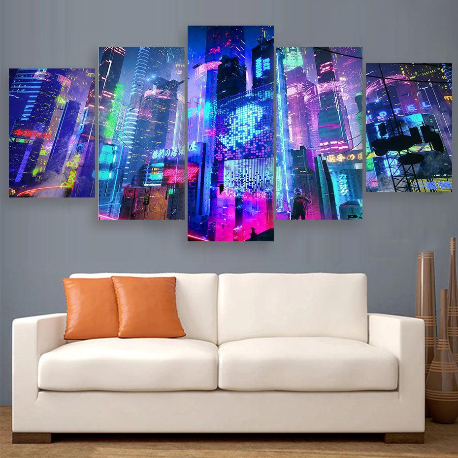 Cyberpunk 5 Piece HD Multi Panel Canvas Wall Art Frame-Original Frame