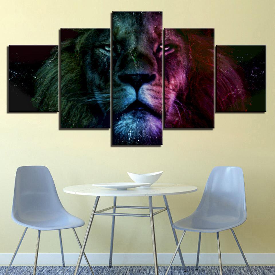 The Colorful Lion Collection 5 Piece HD Multi Panel Canvas Wall Art Frame-Original Frame