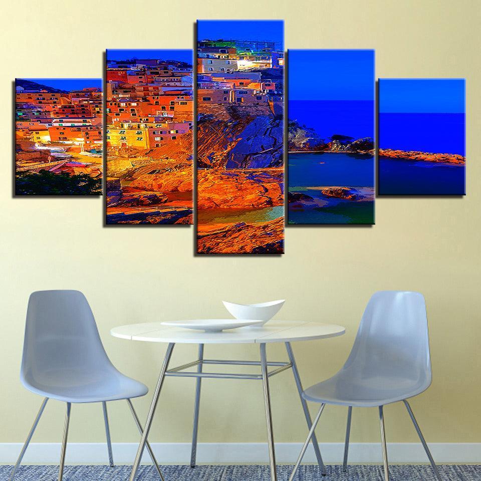 The Warm City Collection 5 Piece HD Multi Panel Canvas Wall Art Frame-Original Frame