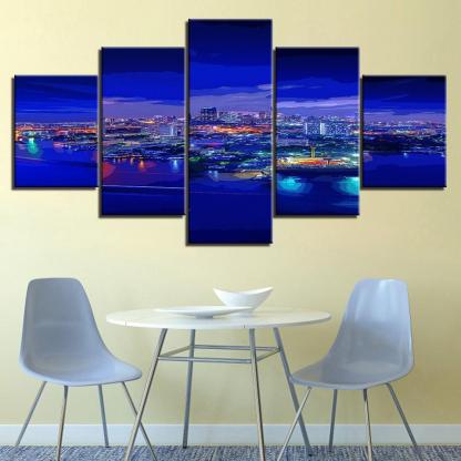 The Future City Collection 5 Piece HD Multi Panel Canvas Wall Art Frame-Original Frame